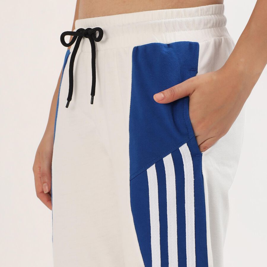 Women's Bright White and Royal Blue Straight Fit Striped Track Pants, सफ़ेद, large image number null