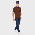 Men's Brown Cotton Polo Neck Solid T-Shirt, भूरा, small
