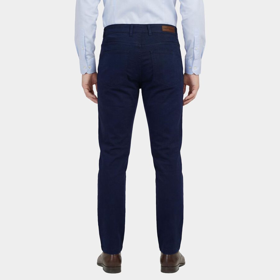 Men's Blue Slim Fit Flat-Front Casual Trousers, Mid Blue, large