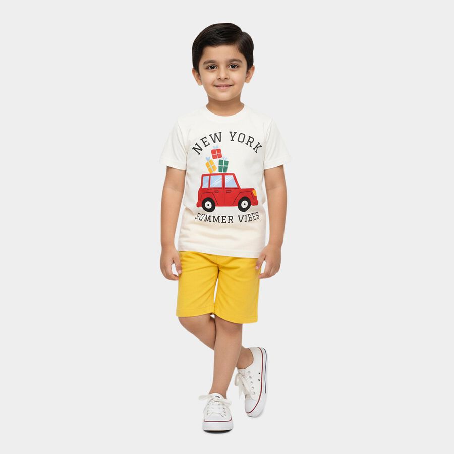 Boys' Half Sleeves T-Shirt, ऑफ व्हाइट, large