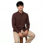 Men's Maroon Cotton Button-Down Collar Regular Fit Casual Shirt, मरून, small