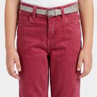 Girls Pink Straight Fit Solid Jeans, Pink, small