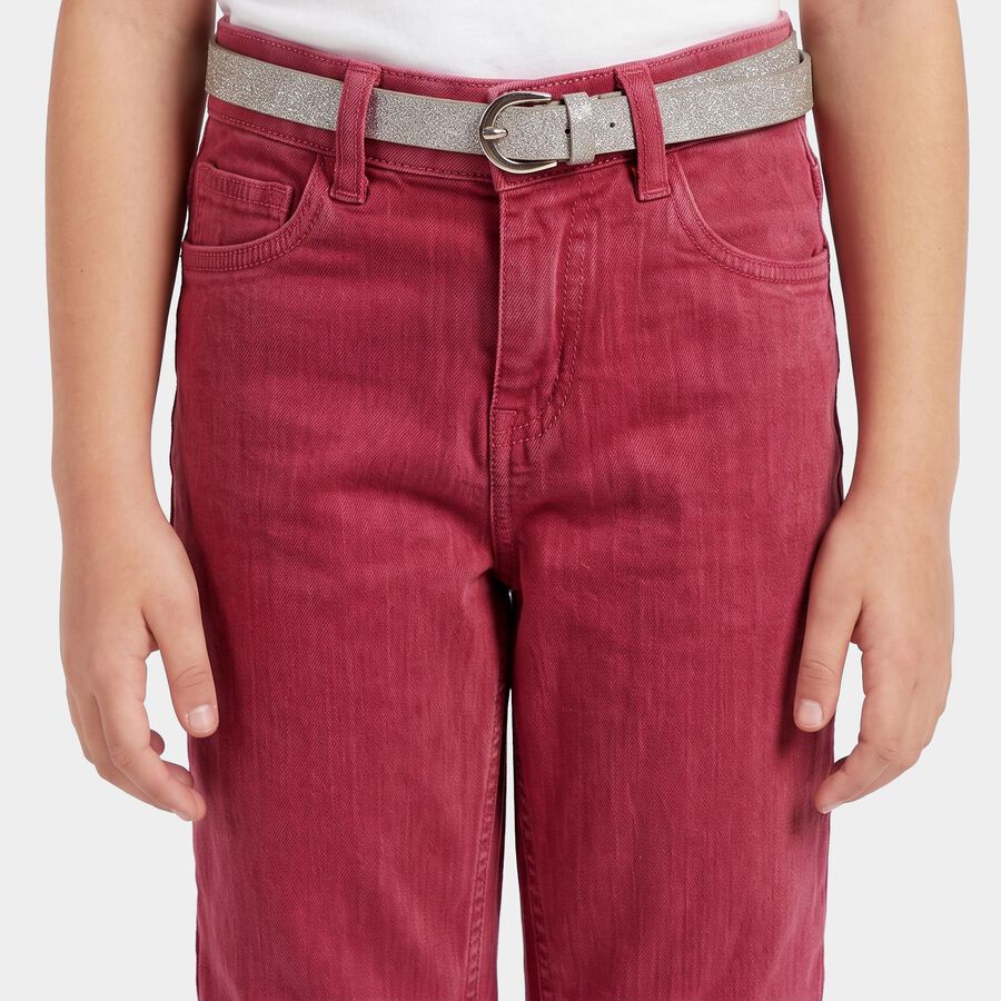 Girls Pink Straight Fit Solid Jeans, Pink, large