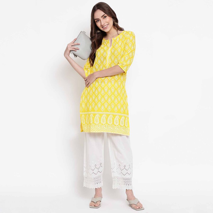 Cotton Straight Kurta, Yellow, large image number null