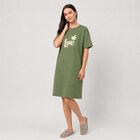 Women's Olive Green Round Neck T-Shirt Style Nighty, Olive, small