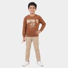 Boys Brown Crew Neck Pullover Sweatshirt, भूरा, small