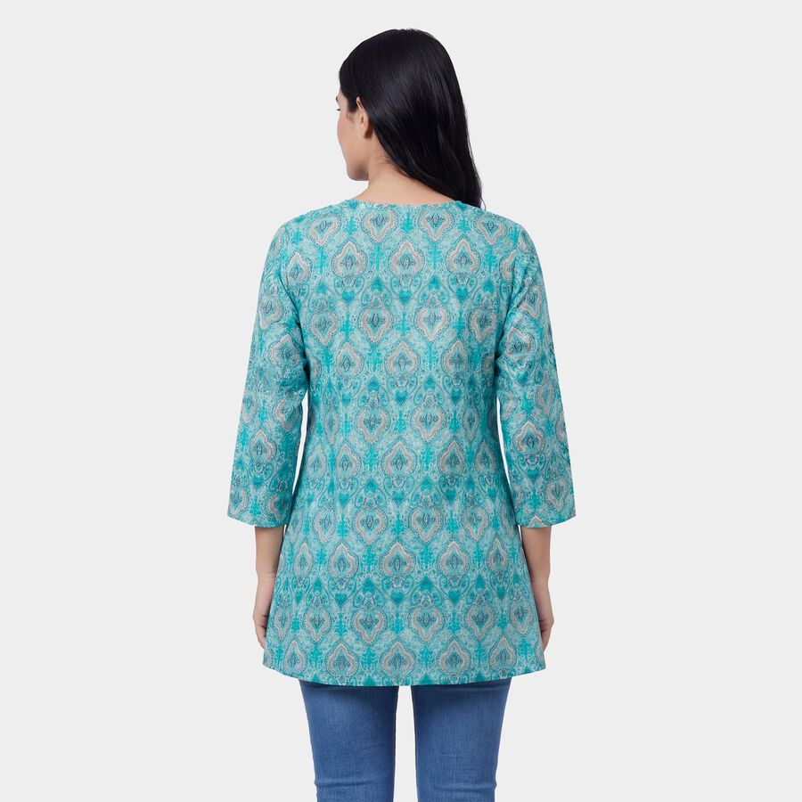 Women's Blue Round Neck Printed Kurti, Light Blue, large
