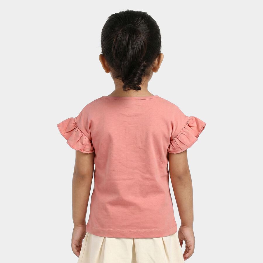 Girls Pink Cotton Round Neck Regular T-Shirt, हल्का गुलाबी, large