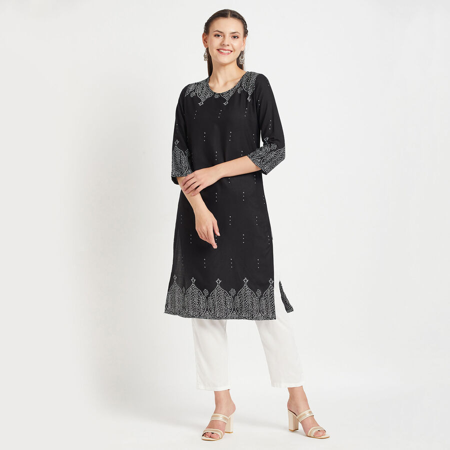 3/4Th Sleeves Straight Kurta, Black, large image number null