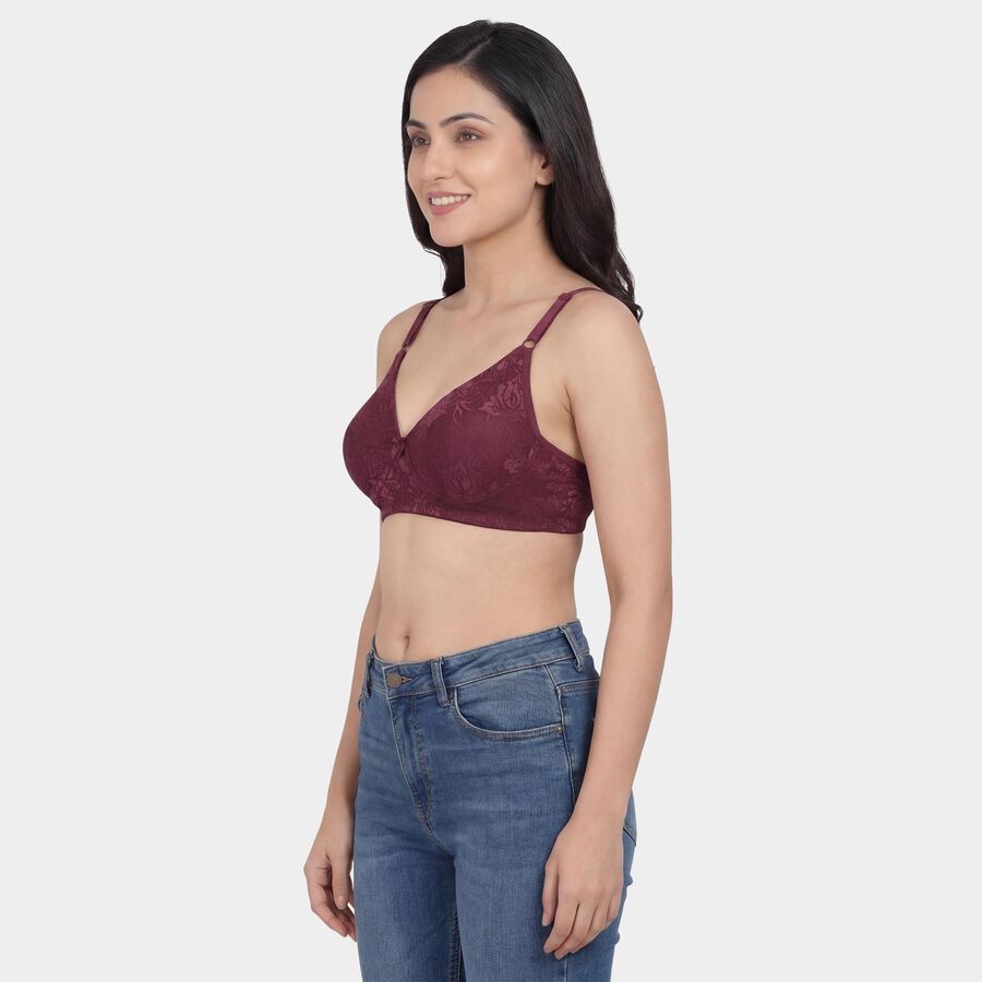 Women's Wine V-Neck Wireless Lace Bra, Wine, large