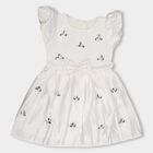 Girls' Ivory Embellished Flared Short Sleeves Frock, Off White, small image number null