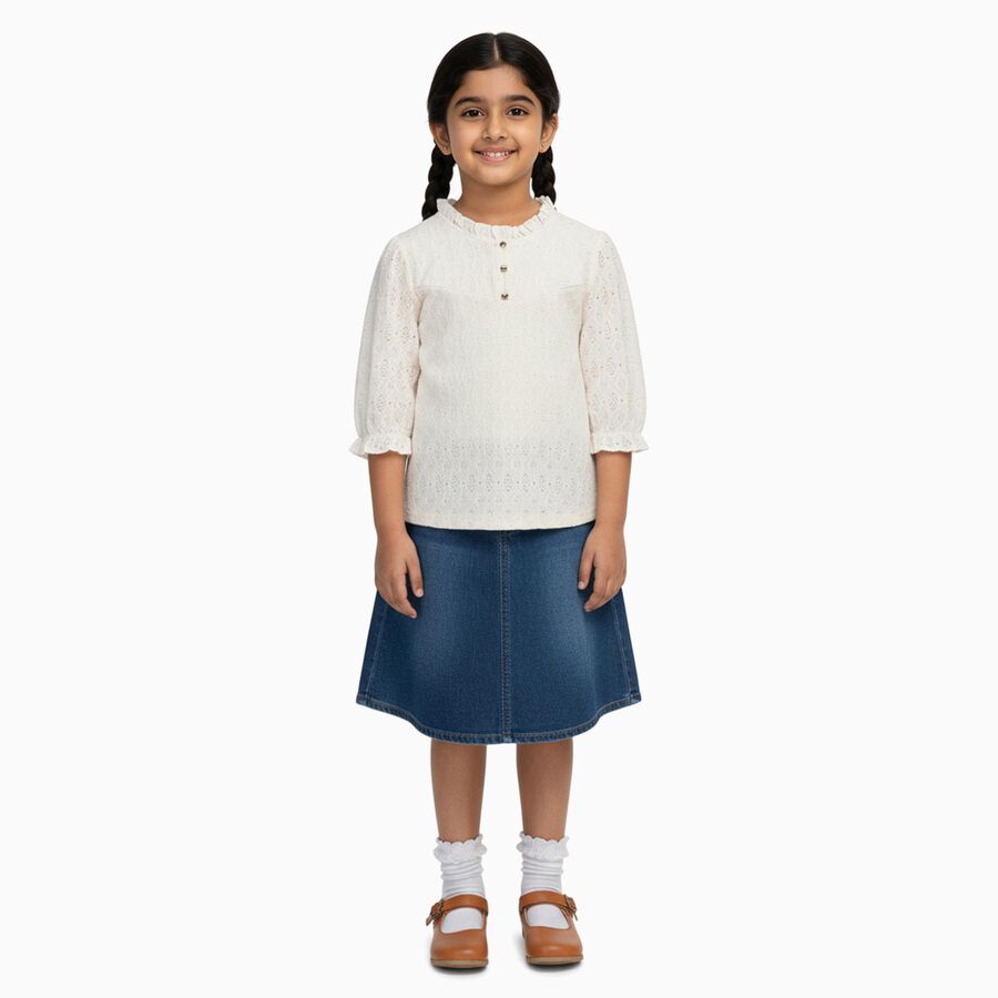 Girls' Off-White Round Neck Romantic T-Shirt, ऑफ व्हाइट, large