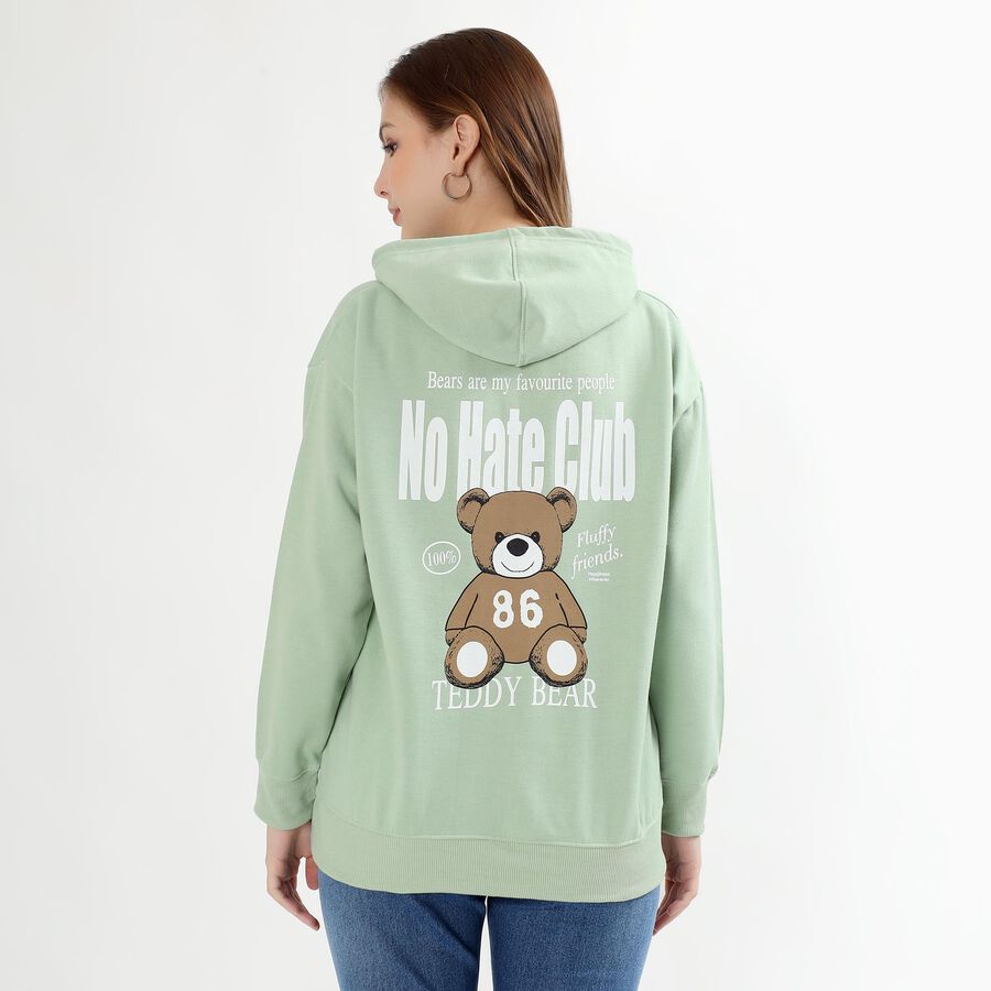 Women's Light Sage Green Hooded Neck Casual Sweatshirt, Light Green, large image number null