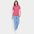 Ladies'  Stripes Round Neck T-Shirt, रानी (फ्यूशिया), small image number null