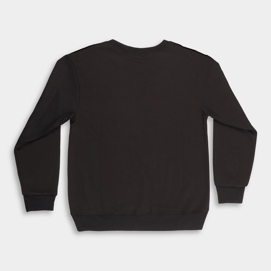 Boys Jet Black Crew Neck Graphic Sweatshirt, Black, large image number null