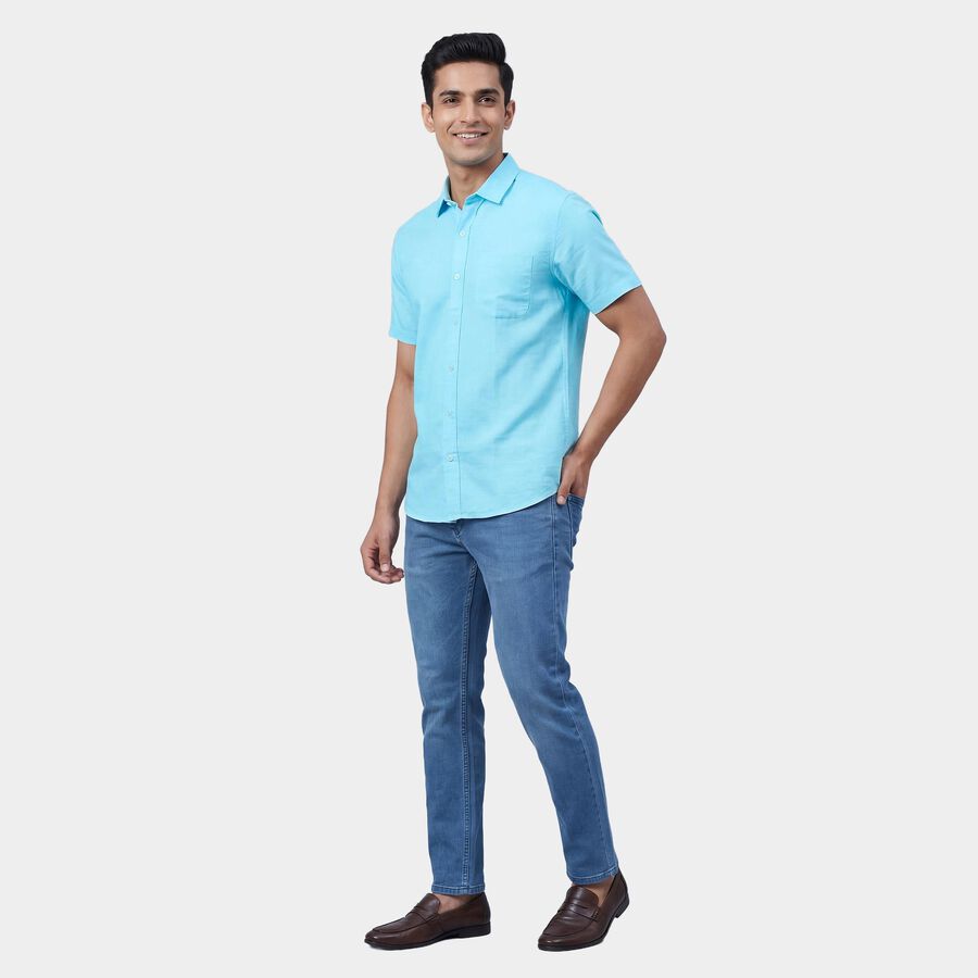 Men's Aqua Spread Collar Casual Shirt, एक्वा, large