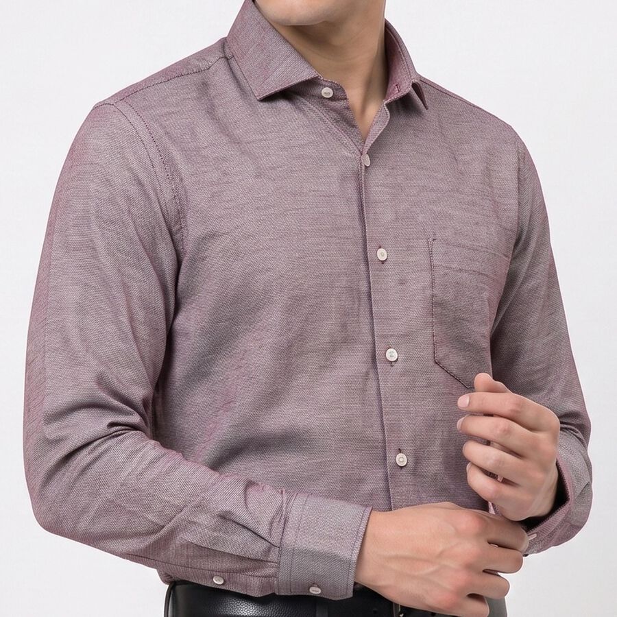 Men's Wine Cotton Blend Long Sleeve Point Collar Regular Fit Formal Shirt, वाइन, large