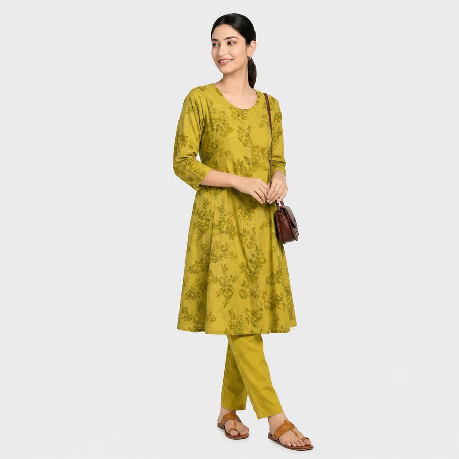 Women's Olive Green Floral Printed Ethnic Set, Light Green, large