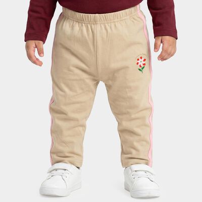Infants Beige Straight Fit Floral Printed Cotton Pyjama
