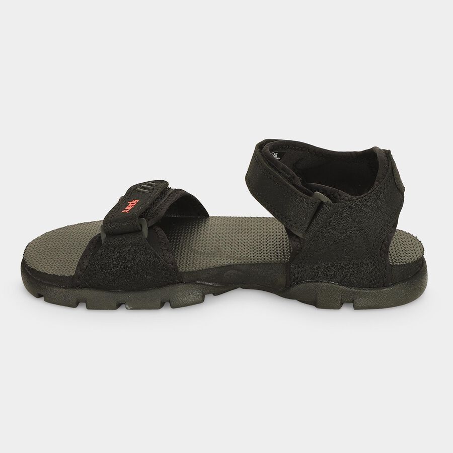 Men's Black Velcro Strap Strappy Sandals, काला, large