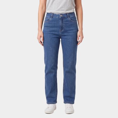 Women's Blue Straight Fit Washed Jeans
