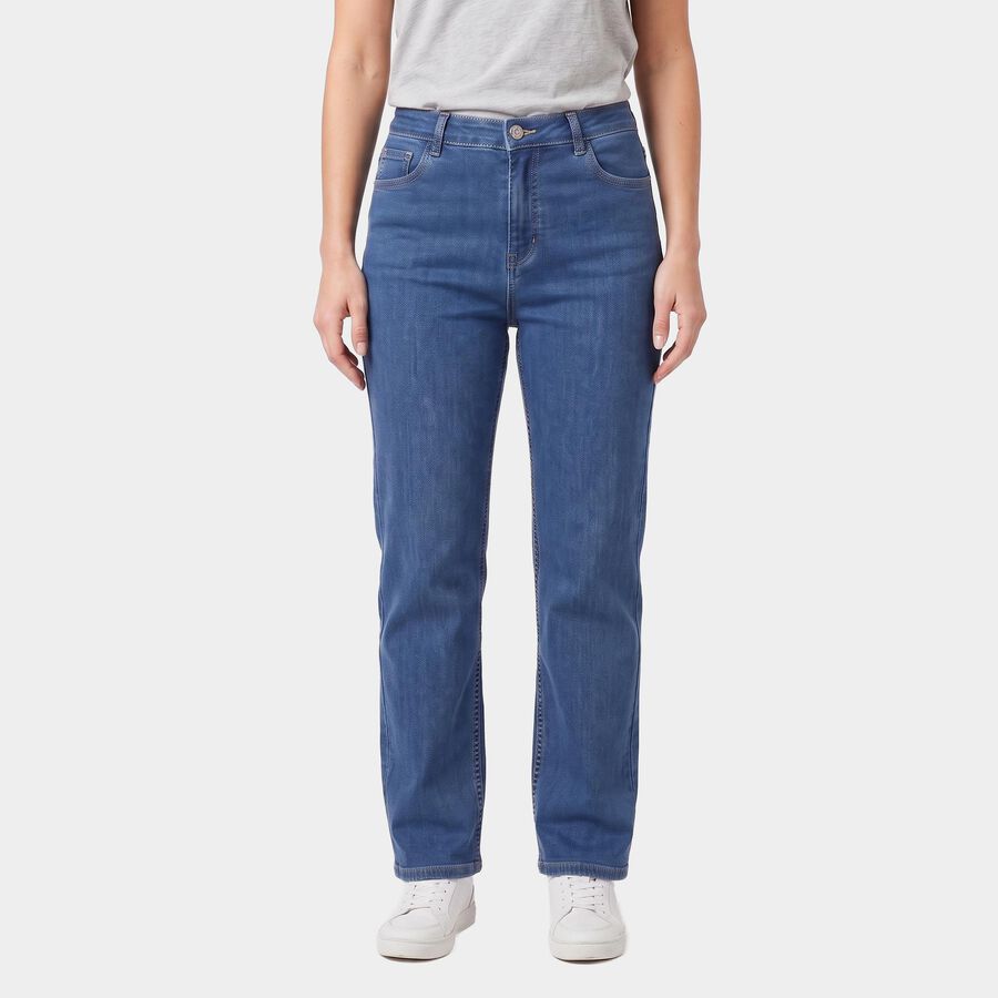 Women's Blue Straight Fit Washed Jeans, Mid Blue, large