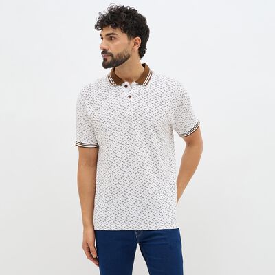 Men's Bright White Cotton Polo Collar Casual T-Shirt