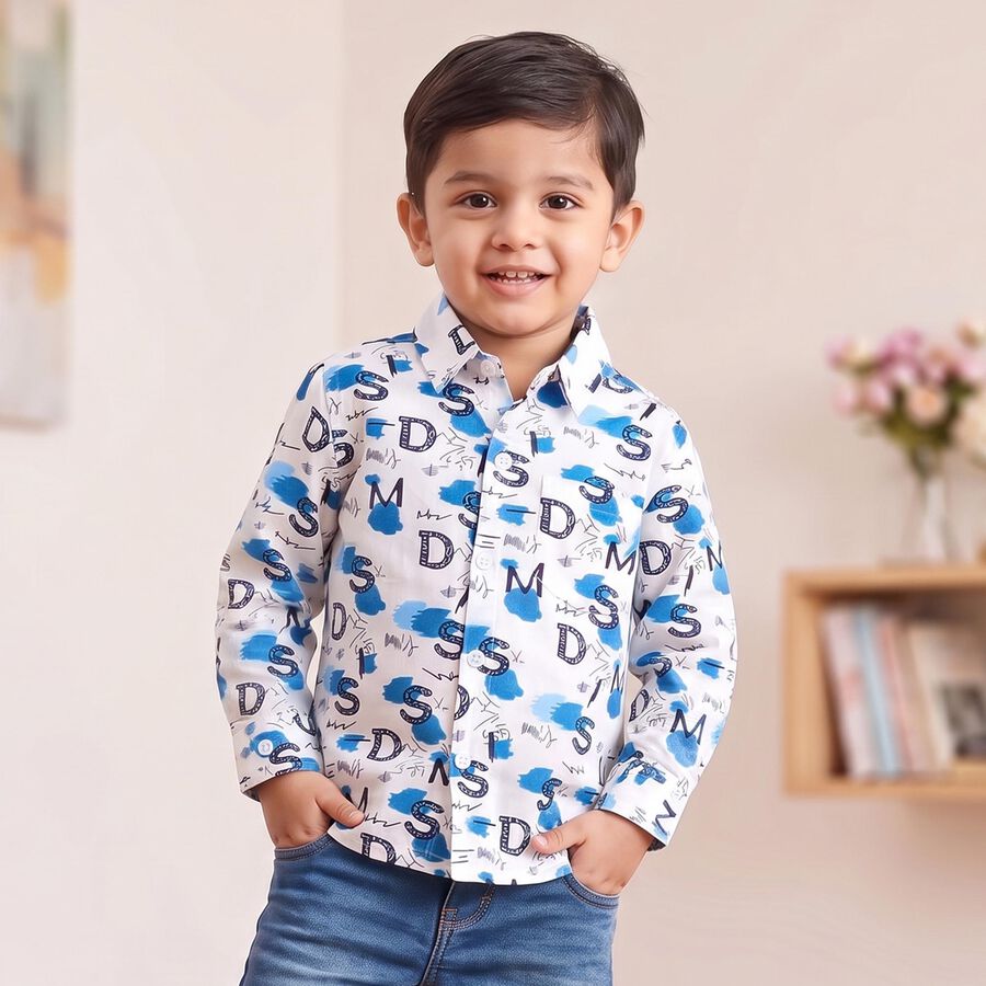 Boys' White Cotton Spread Collar Casual Shirt, सफ़ेद, large