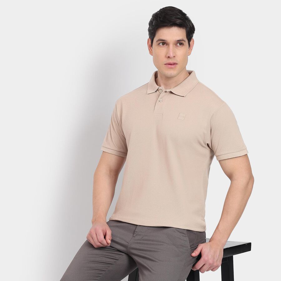 Men's Collared Half Sleeves T-Shirt, Beige, large image number null