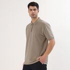 Men's Light Lime Green Polo Neck Geometric Printed Collared T-Shirt, Light Green, small