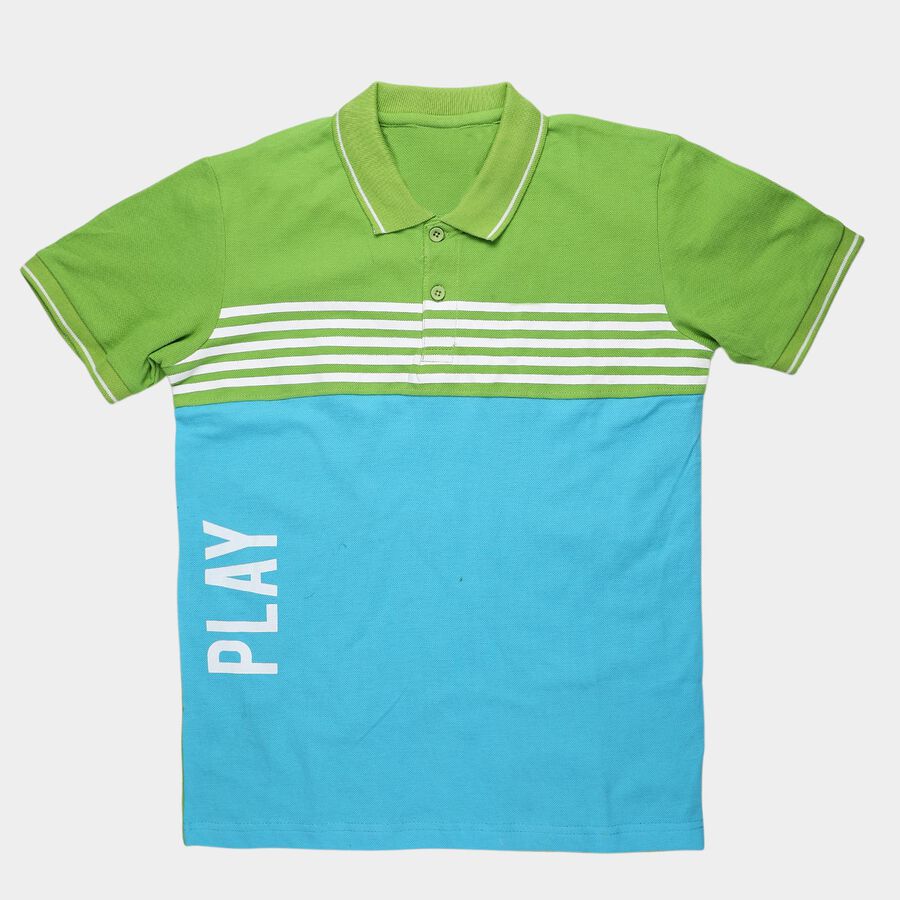 Boys' Light Green Cotton Round Neck Casual Half Sleeves T-Shirt, Light Green, large