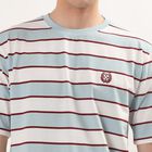 Men's White Round Neck Striped T-Shirt, White, small
