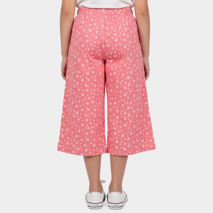 Girls Pink Wide Leg Floral Print Capri, हल्का गुलाबी, large