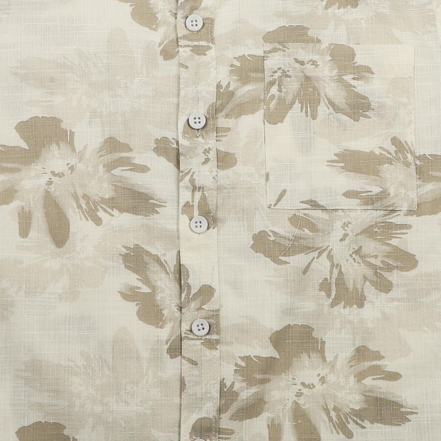 Boys Beige Cotton Floral Regular Fit Shirt, गहरा पीला, large