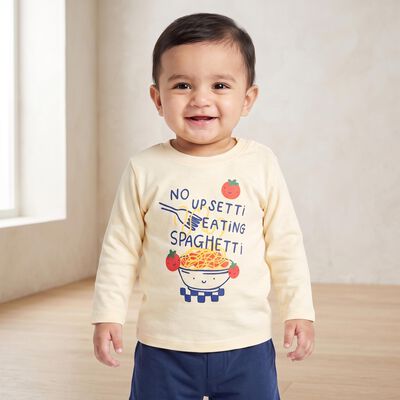 Infants Beige Cotton Round Neck Regular T-Shirt