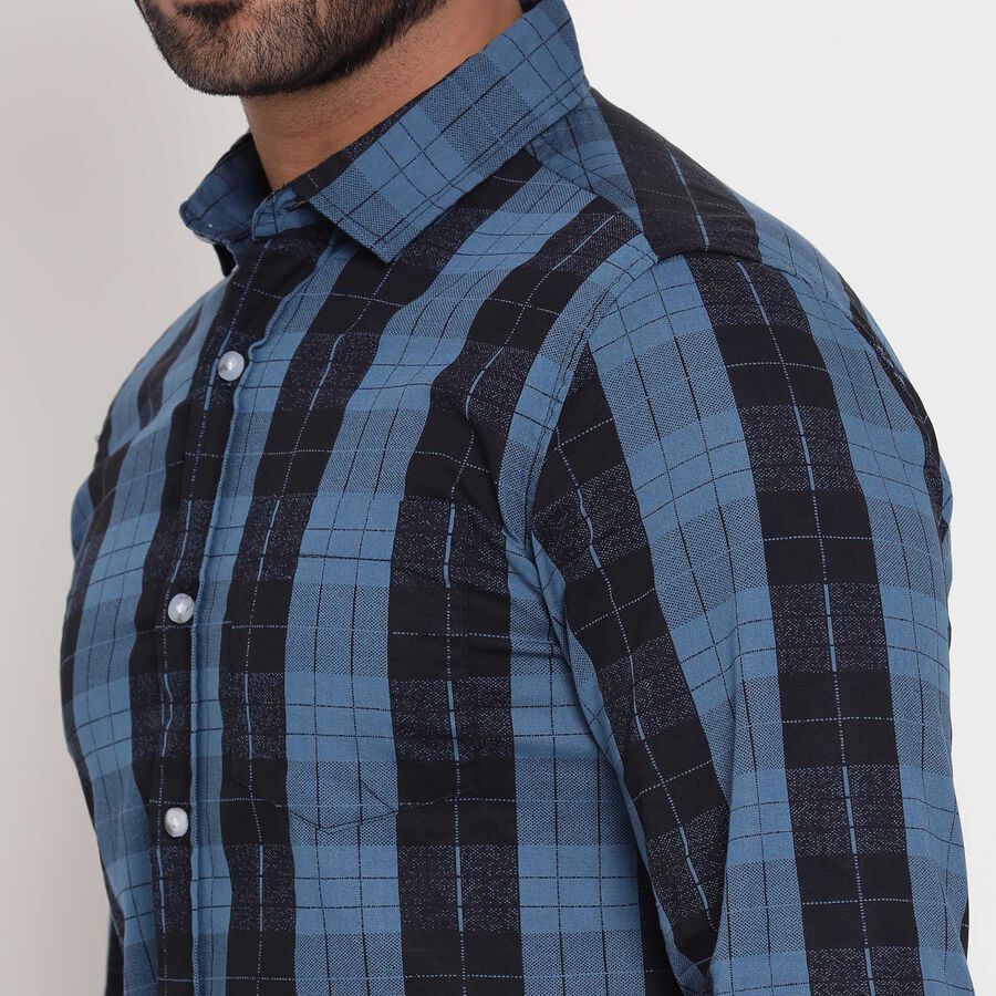 Cotton Checks Casual Shirt, मध्यम नीला, large image number null