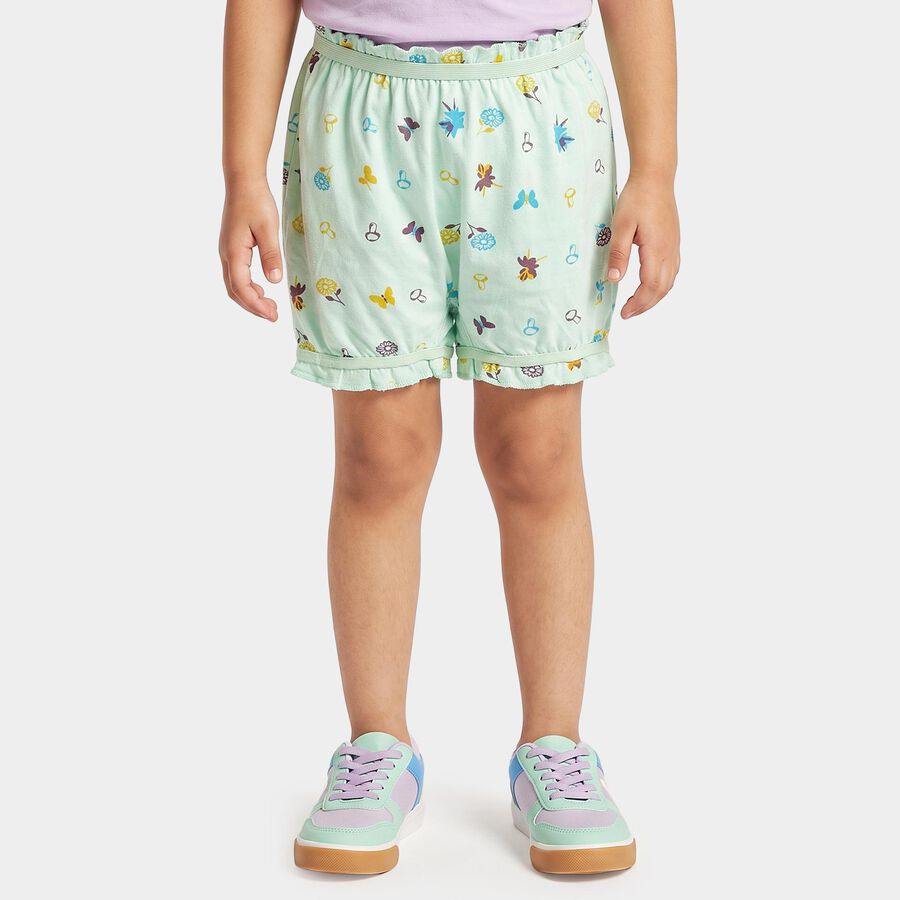 Girls' Mint Green Regular Fit Printed Bloomer Shorts, Light Green, large