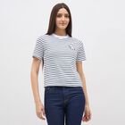 Women's White and Deep Green Cotton Round Neck Casual T-Shirt, Dark Green, small