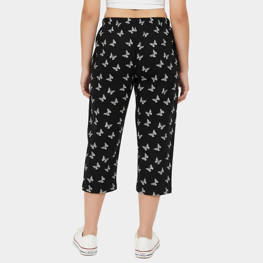 Girls' Black Regular Fit Side-Striped Capri, काला, large