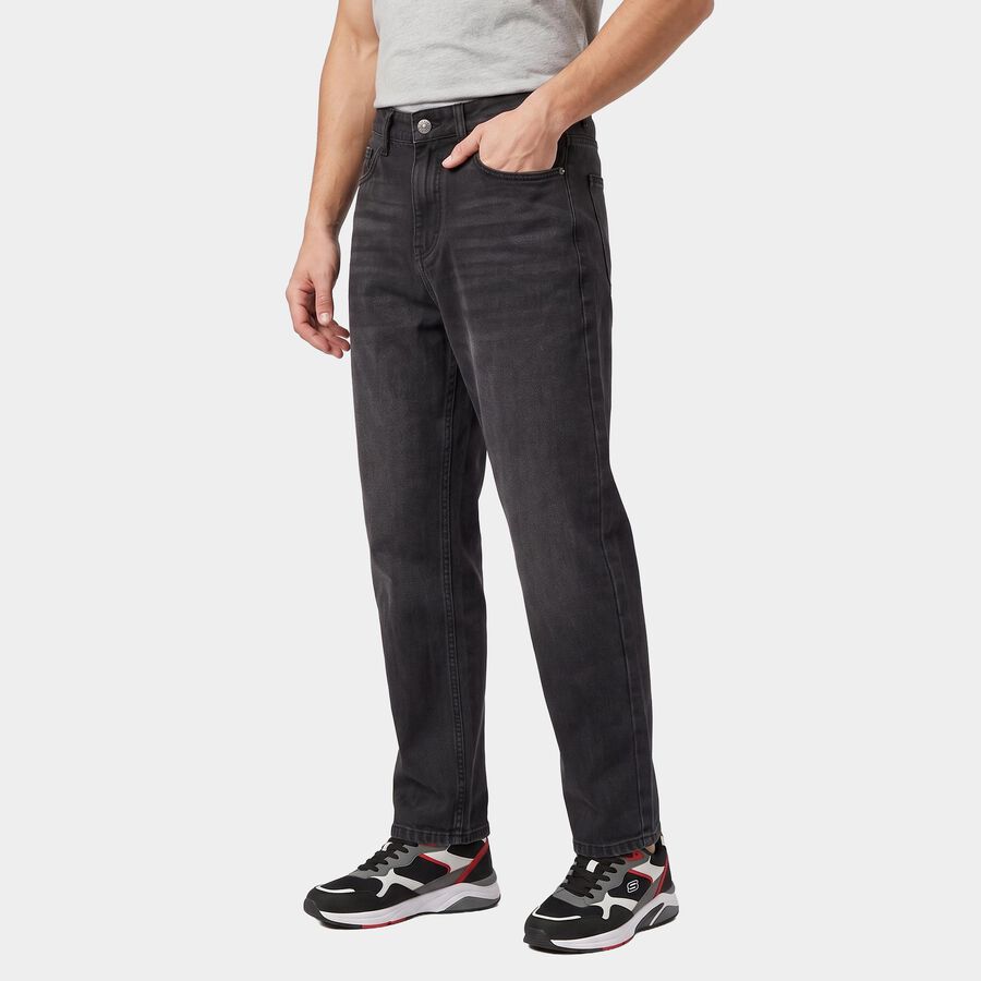 Men's Black Straight Fit Faded Jeans, काला, large