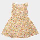 Girls' Beige Floral Printed Fit and Flare Frock, Beige, small
