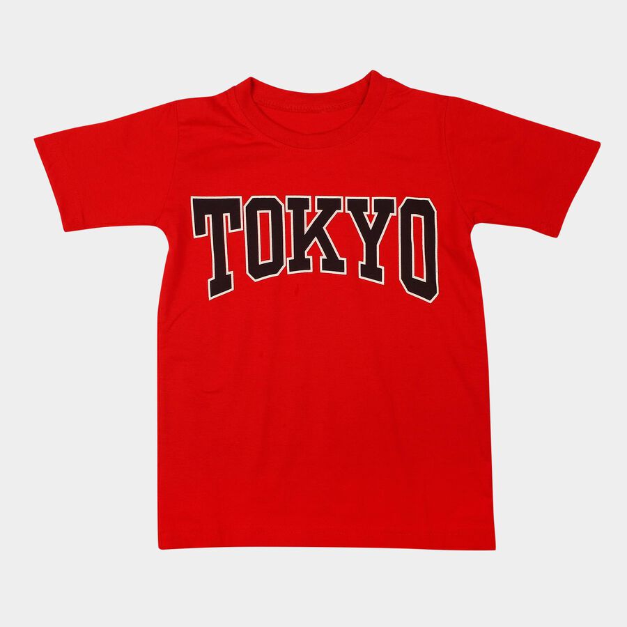 Boys Red Crew Neck Regular Boys T-Shirt, Red, large