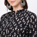 Women's Black Mandarin Collar Printed Sleeveless Kurti, Black, small