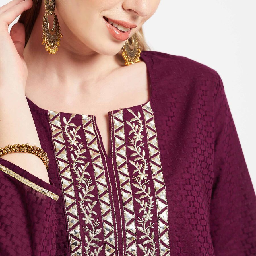 Women Cotton Kurta, वाइन, large image number null