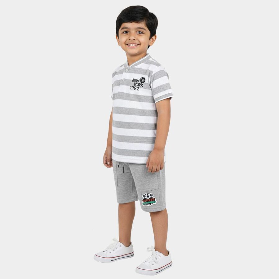 Boys Grey Mandarin Collar Striped Baba Suit, Light Grey, large