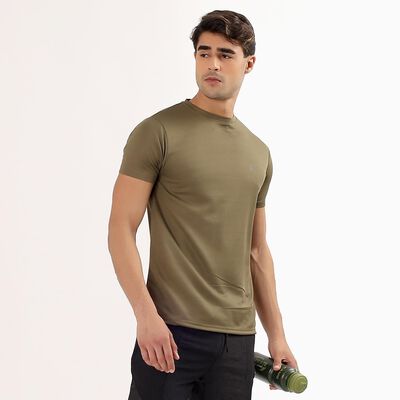 Men's Khaki Crew Neck Slim Fit T-Shirt