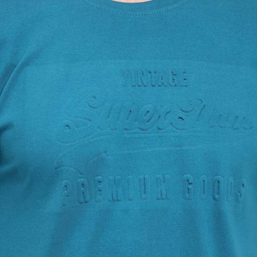 Cotton Solid Round Neck T-Shirt, Teal Blue, large image number null