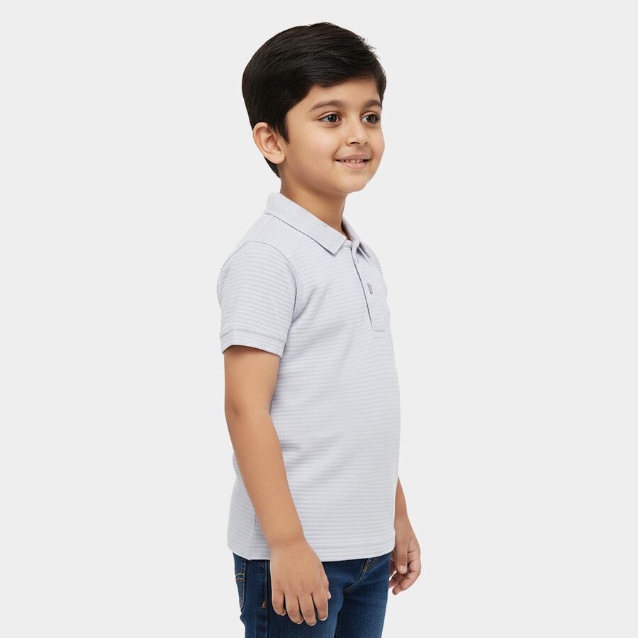 Boys' Light Blue Cotton Polo Neck Striped T-Shirt, हल्का नीला, large