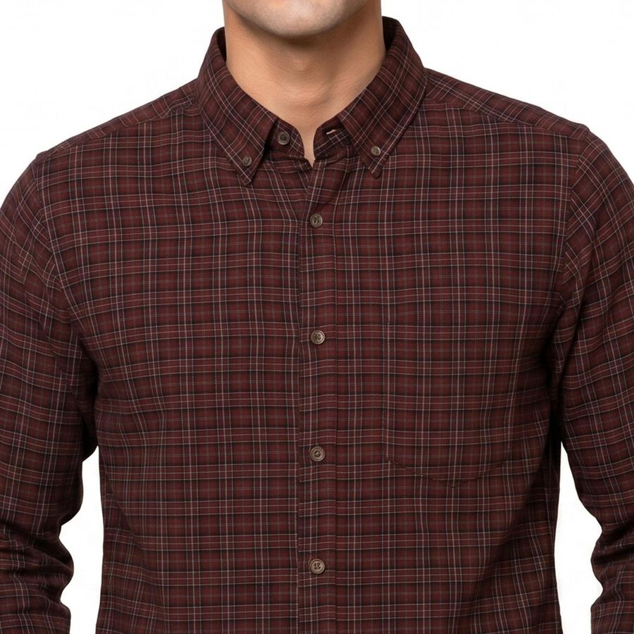 Men's Maroon Cotton Button-Down Collar Regular Fit Casual Shirt, मरून, large