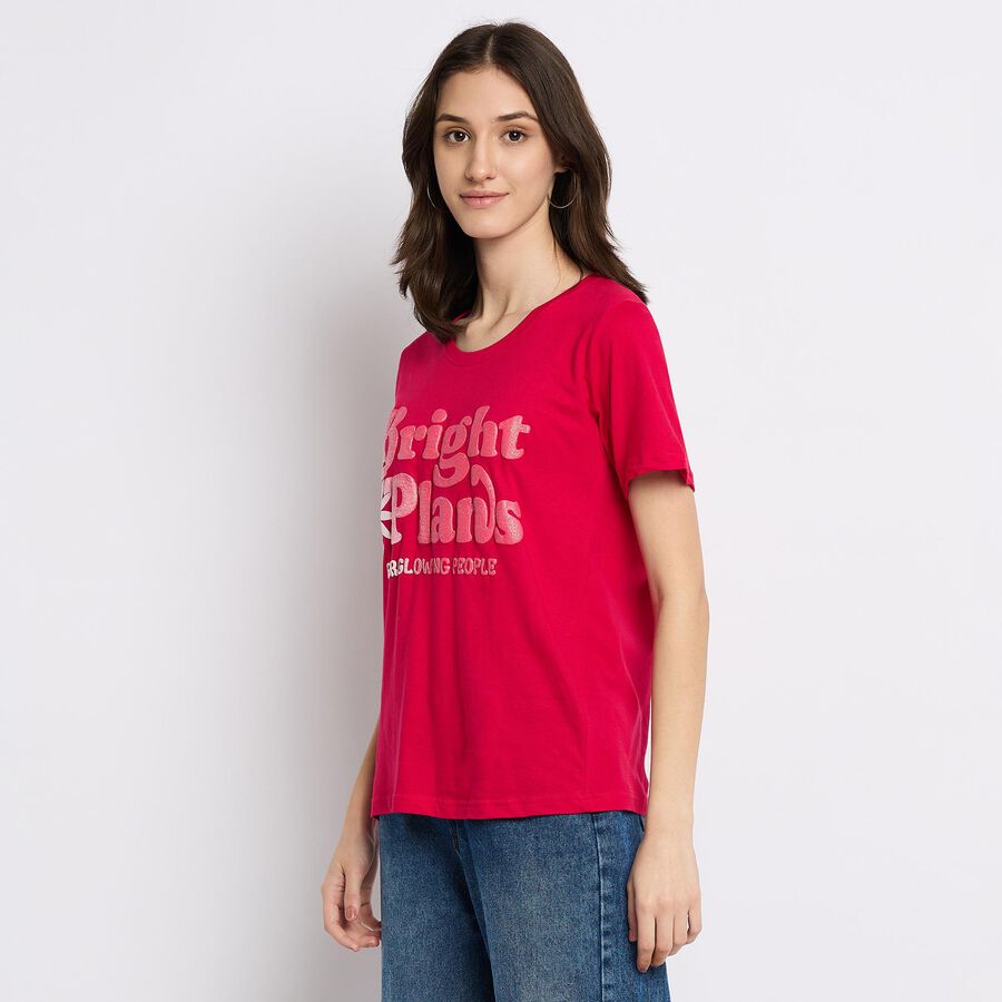 Ladies' 100% Cotton Round Neck T-Shirt , Fuchsia, large image number null